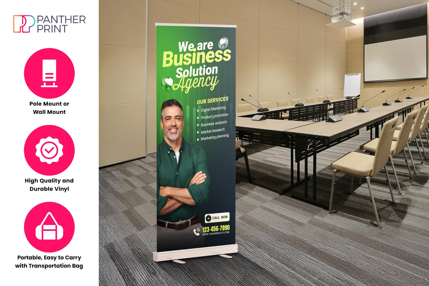 Personalised Custom Roller Banner – Business Pull Up Display with Printed Graphic – Portable Exhibition & Trade Show Banner for Events, Business, Marketing – Carry Bag & Stand Included 80cm x 200cm