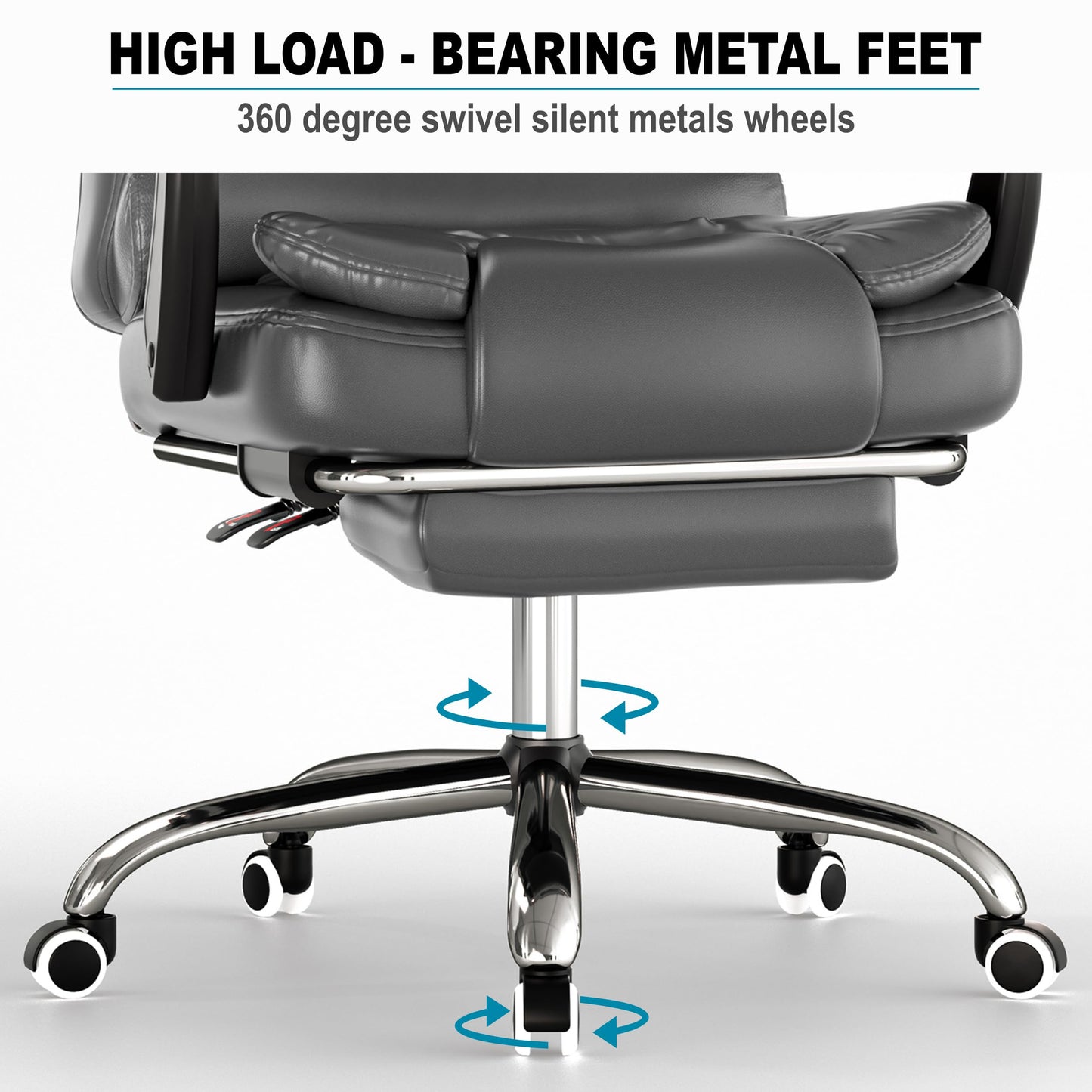 Blisswood Office Chair, Computer Desk Chairs with Lumbar Support, Ergonomic Office Chair with Footrest, Adjustable Height, 135° Recline Tilt Function 360° Swivel for Home Office Working (Grey)