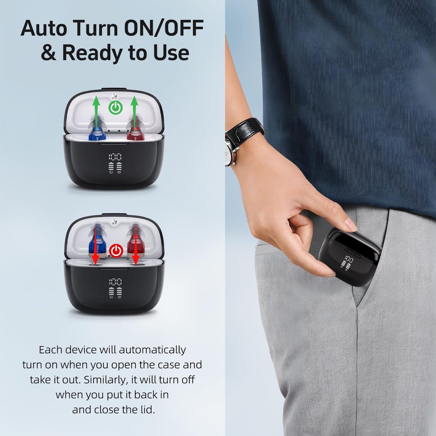 Sound Device with Charging Case- Auto Turn on/Off & Noise Cancellation Function,Clear Sound & Adjustable Volumes