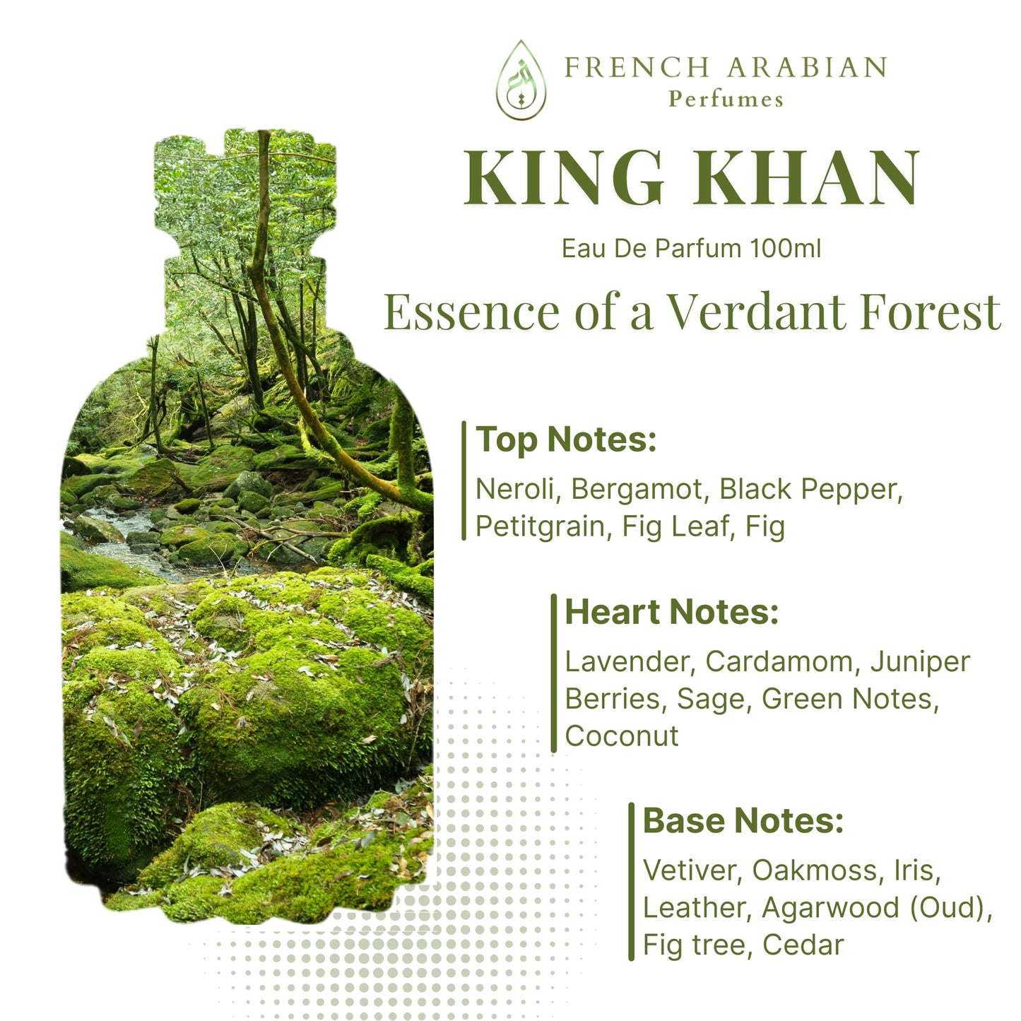 King Khan Eau De Parfum 100ml by French Arabian Perfumes | Woody Spicy Green & Oud Fragrance for Men | Long Lasting Scent