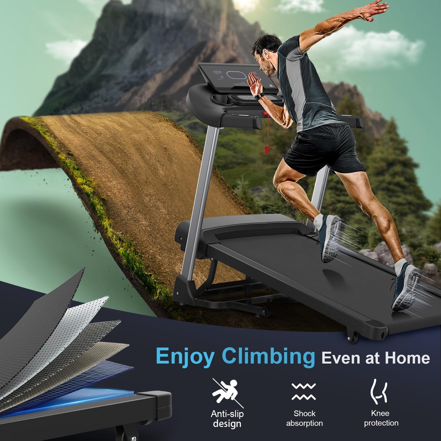 Kitopa 2025 Treadmills for Home, Sporty Digital Screen with 7HP, 12 MP/H, 18% Auto Incline, Heart Rate & APP & Bluetooth Speakers, Running Machine 160KG Capacity with Wide Belt for Home Office Gym