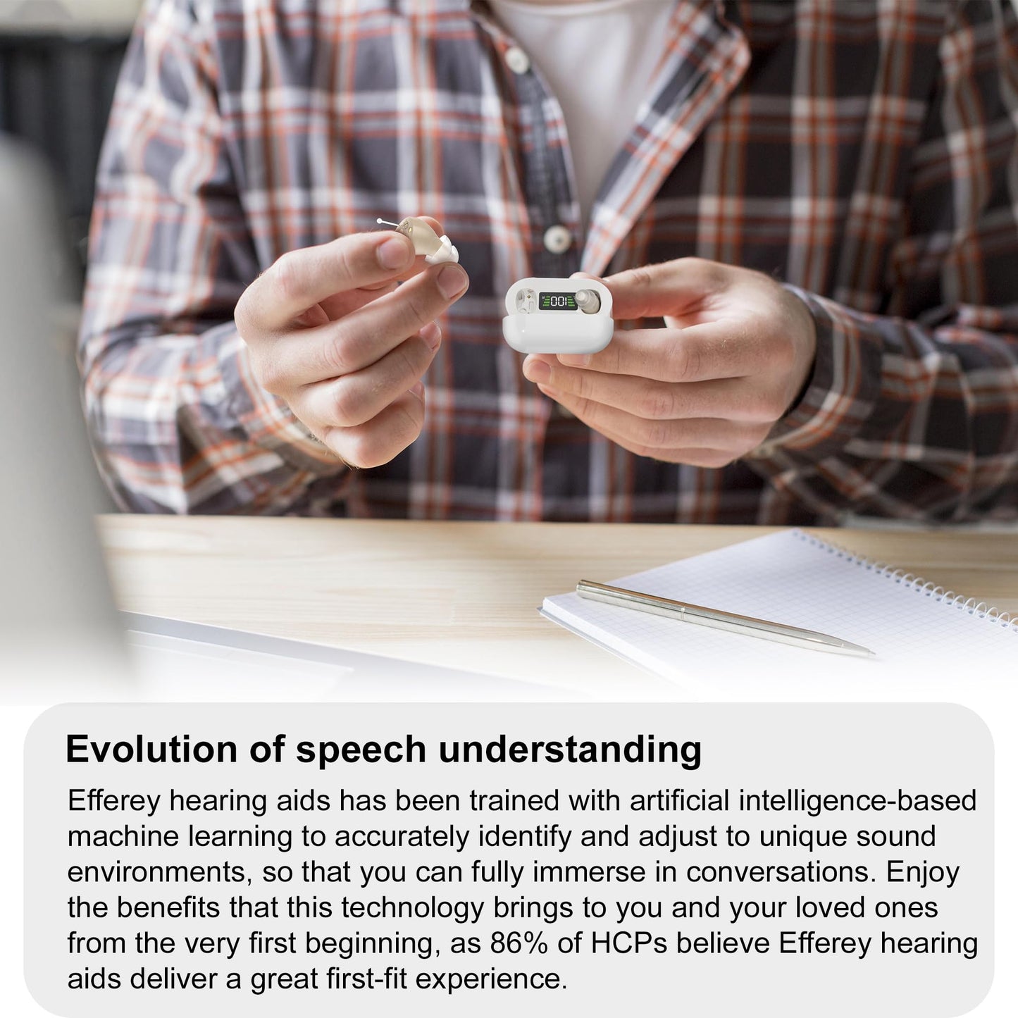 Efferey Digital Hearing Amplifiers Sound Device with Charging Case, Invisible Voice Enhancer, Long-Lasting Rechargeable Battery, Easy to Use