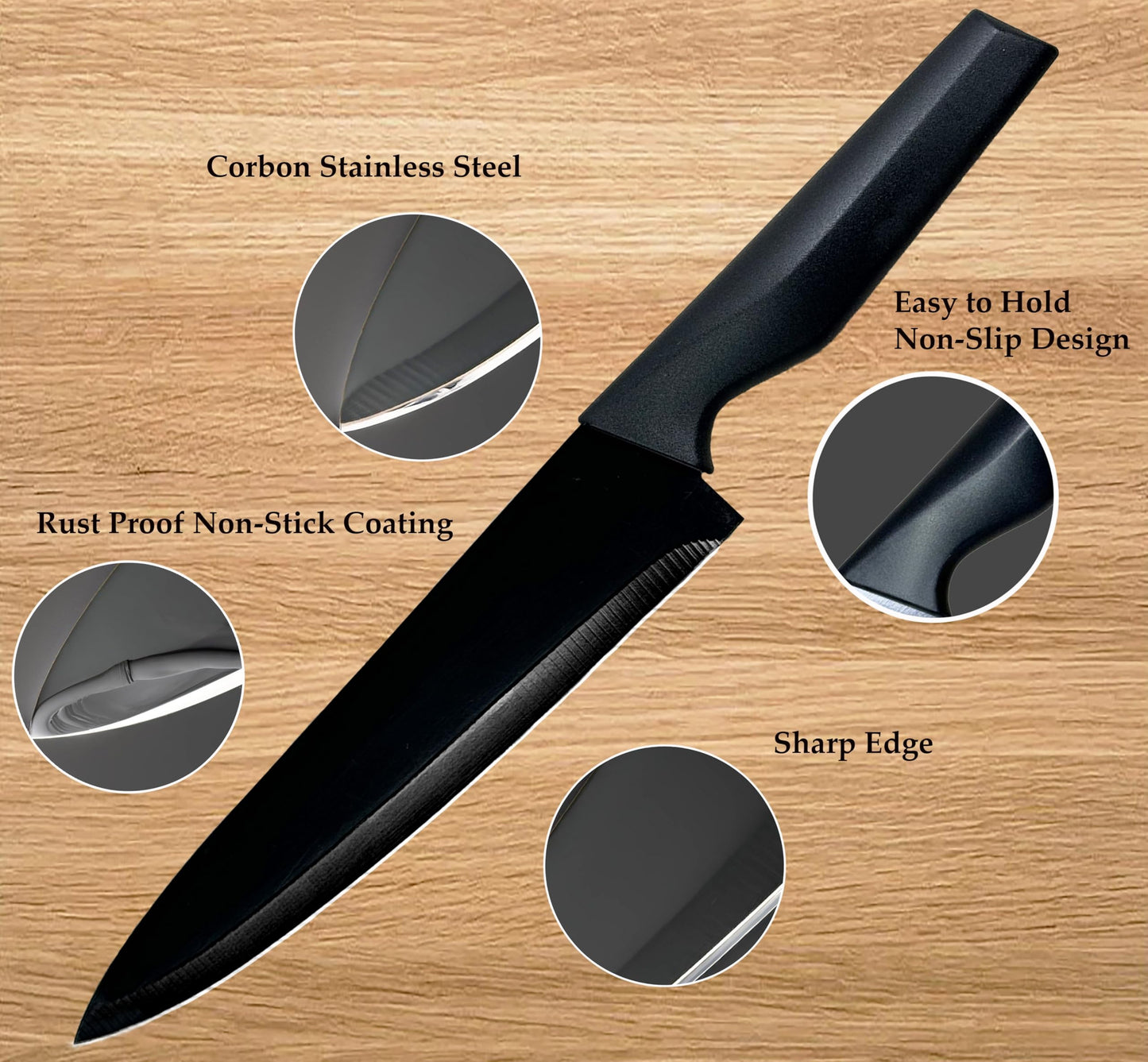 MATMAS Kitchen Knife Set with Block, 15 Pieces with Built-in Sharpener, Carbon Stainless Steel Knives, Culinary Excellence
