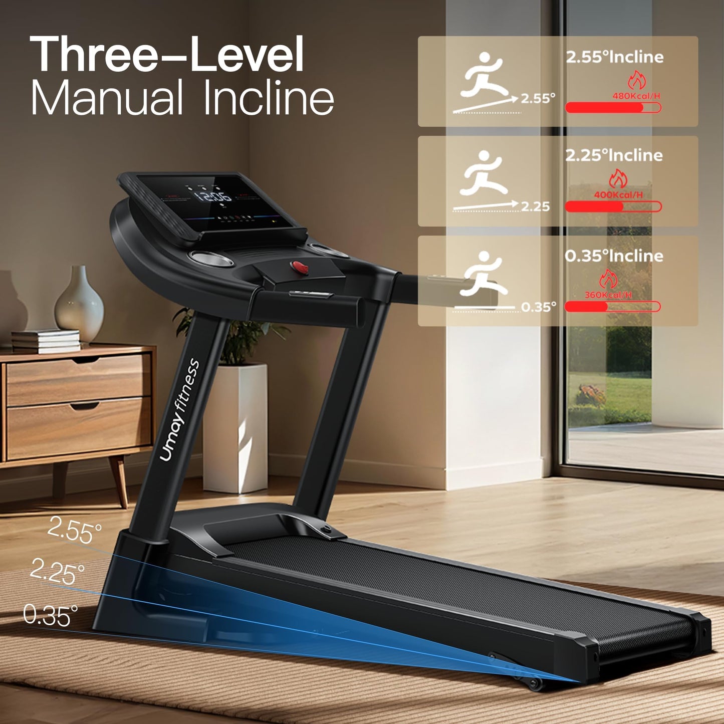 UMAY Folding Treadmill with Incline, 3.0 HP Treadmills for Home 14 km/h Incline Treadmill Running Machine with LED Display, Remote Control