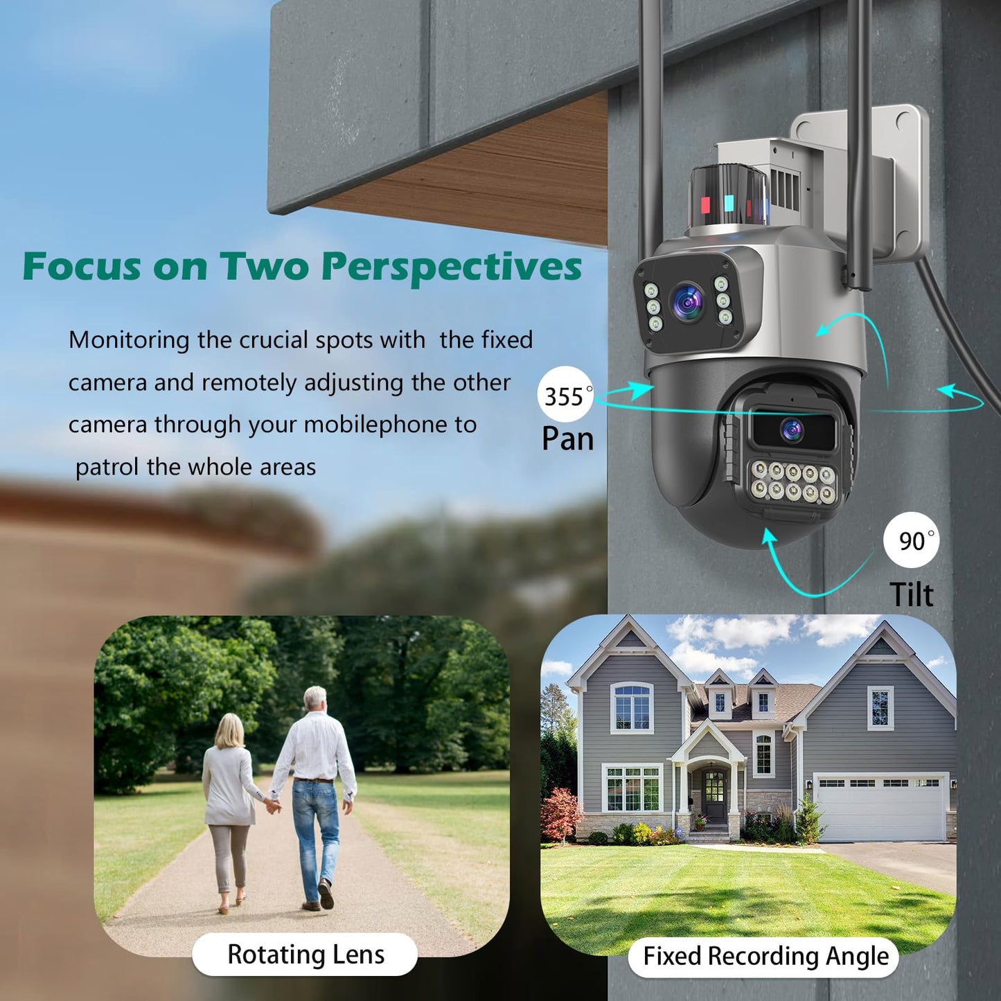 Security Camera Outdoor, 6MP Dual Lens CCTV Camera,IP66 Waterproof Outside IP Cameras, 2.4G WiFi Wired Camera Auto Tracking, Motion Detection, Color Night Vision, 2 Ways Talk, SD/Cloud Storgae