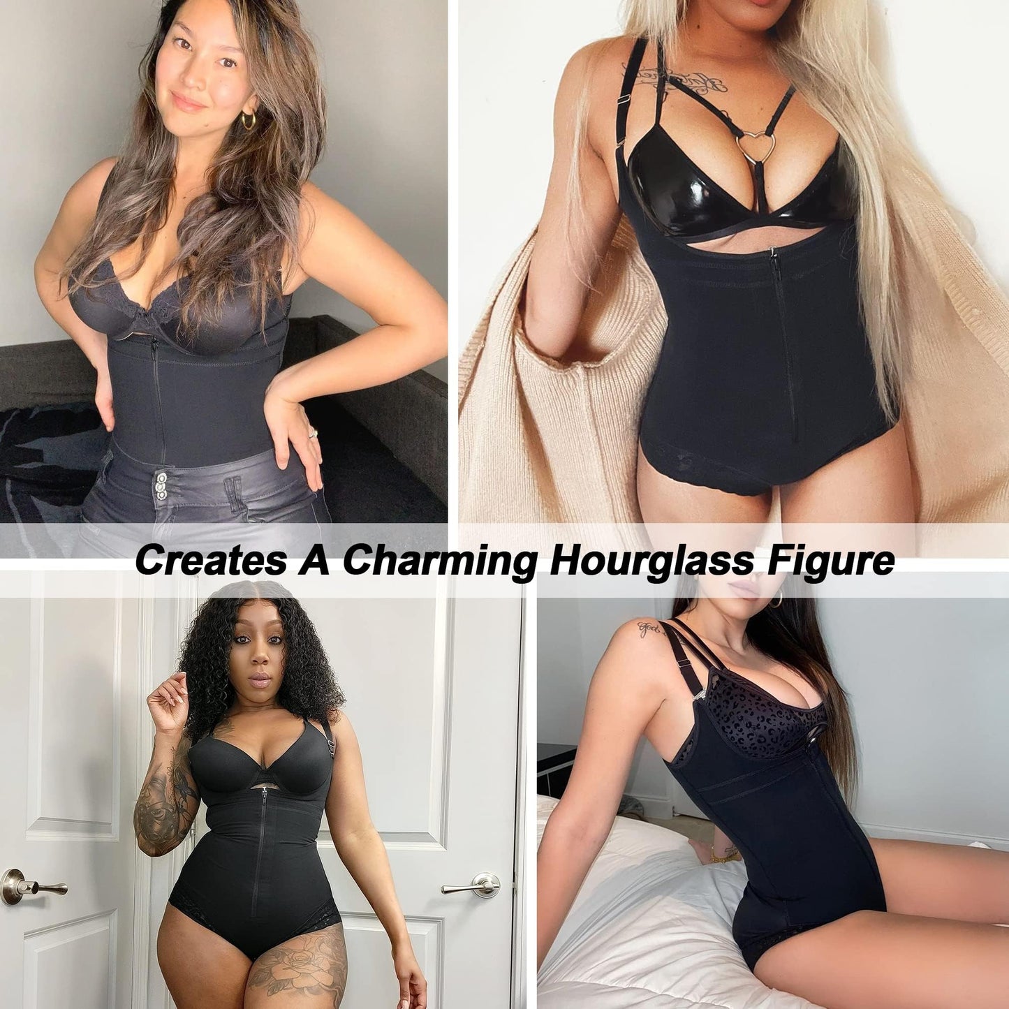 SHAPERX Women Shapewear Tummy Control Fajas Colombianas Open Bust Slimming Body Shaper Shaping Bodysuit, UK-SZ7200-Black-L