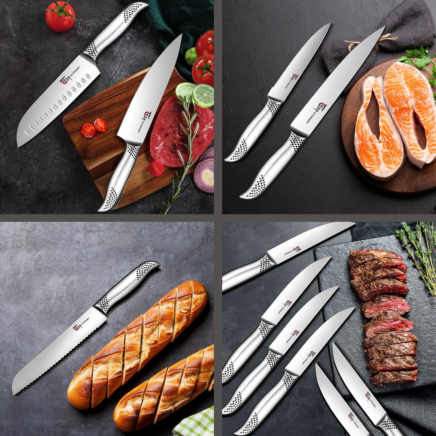 Kitchen Knife Set, Japanese Sharp Chef Knife Sets with Magnetic Holder, 14 Piece Professional High Carbon Stainless Steel Knives Block Sets with Sharpener, Ergonomic Handle, Shears, Black Dot