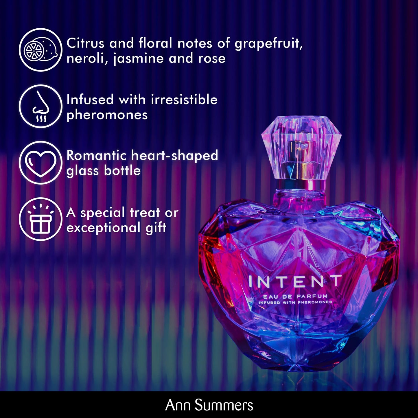 Ann Summers Intent Pheromone Perfume for Women (100ml Eau de Parfum) – Floral, Fruity Fragrance to Enhance Attraction – Citrus & Musk Notes, Heart-Shaped Bottle – Genuine Ann Summers Womens Perfume
