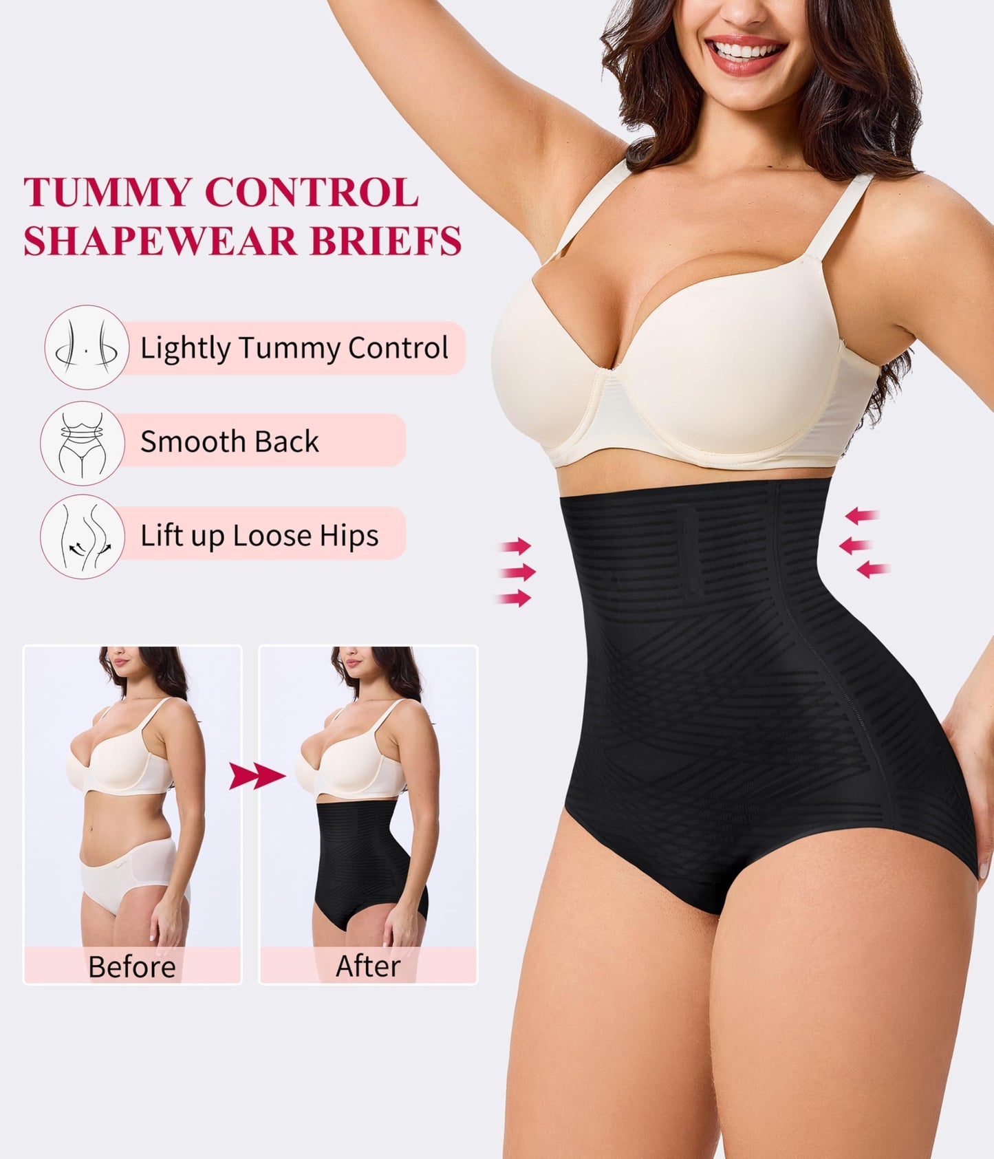 Gotoly Women Tummy Control Knickers High Waist Shapewear Body Shaper Seamless Slimming Underwear Shaping Briefs Black