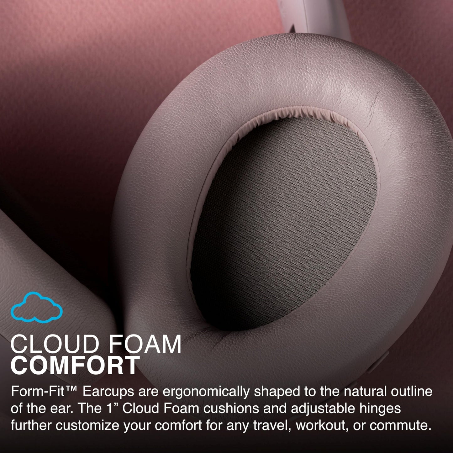 JLab JBuds LUX ANC Smart Active Noise Cancelling Headphones - Wireless Over Ear Headphones with Microphone, 70+ H Playtime Foldable Bluetooth Earphones with Multipoint & Customisable Sound, Mauve