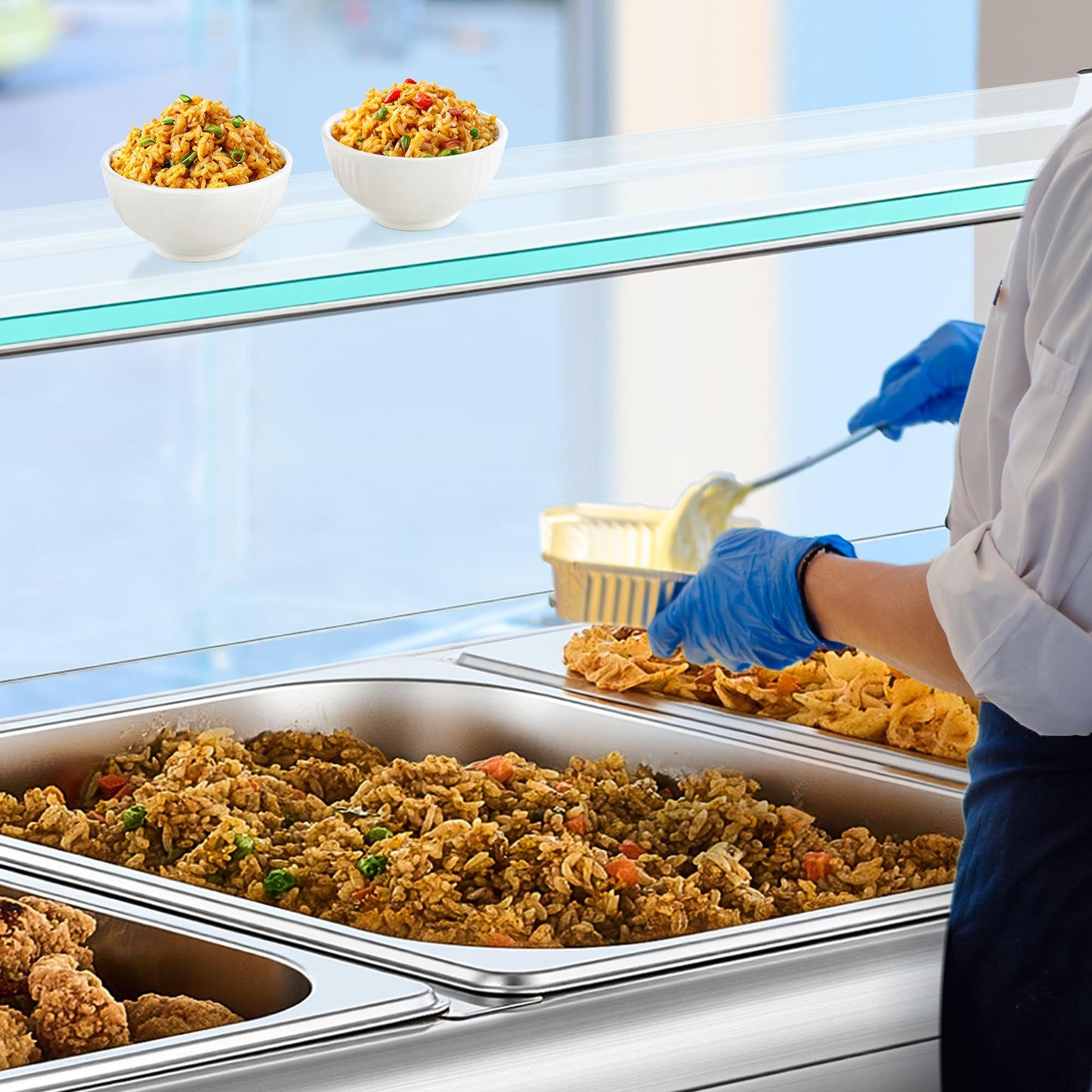 WILPREP Bain Marie Food Warmer, Commercial food warmer with Three 1/2 Pans and Sneeze Guards for Catering Restaurants Parties, Rectangular Stainless buffet server with Adjustable Temp. & Auto Shutoff