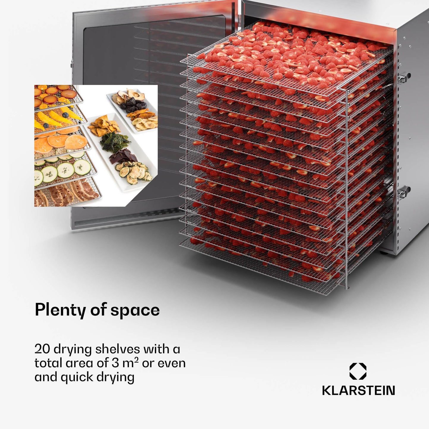 Klarstein dehydrator, dehydrator for Vegetables, Fruit, Meat, 1500 W Stainless Steel dehydrator, Drying Machine with 16 Metal grids, dehydrator h 24 H Timer & Touch Display,Food dehydrator
