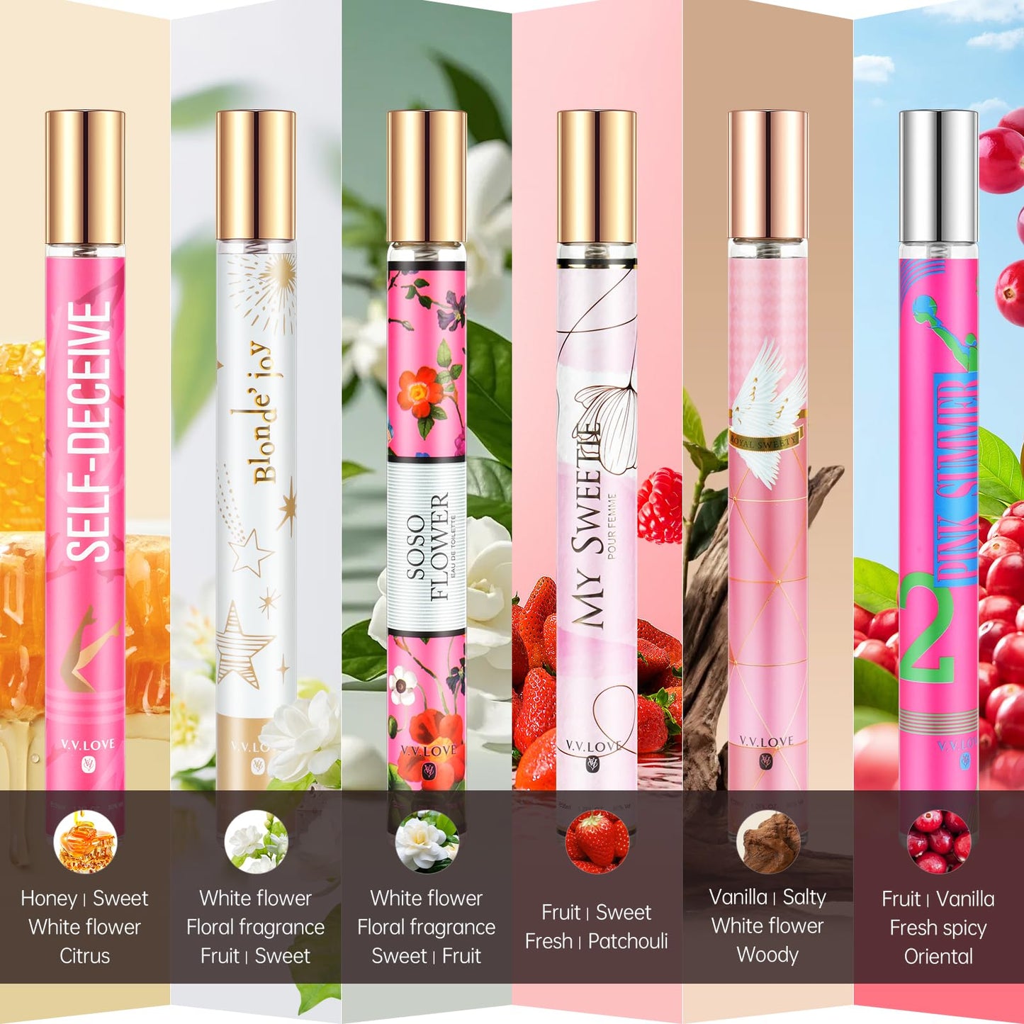 Premium Women Perfume Gift Set - 6x35ml Long Lasting Eau de Toilette Collection with Sweet Floral and Fruity Notes - Body fragrance Gift Set - Women Eau de Parfum Travel Portable
