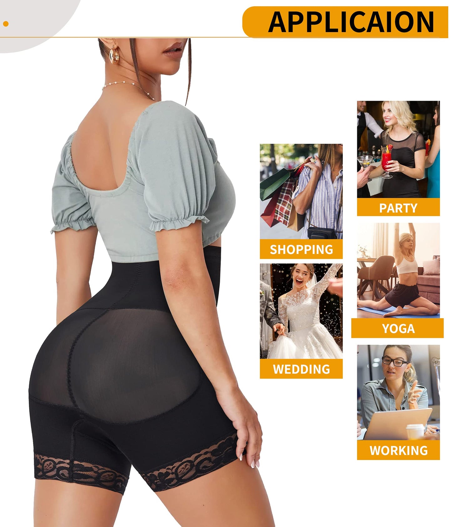 Gotoly Women Shapewear Butt Lifter Panties High-Waisted Double Tummy Control Knickers Waist Trainer Slimming Body Shaper Thigh Slimmer Shorts Black