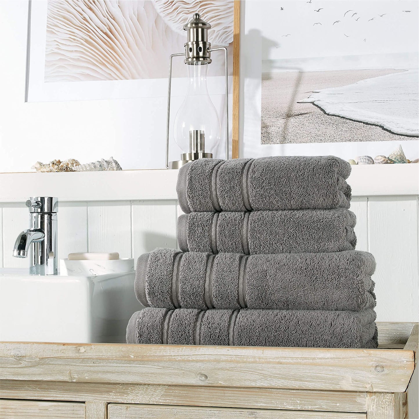 Christy Antalya Large Bath Towels | Set of 4 | 100% Turkish Cotton | 600GSM | Soft Plush Luxury Towel Set | 2 Bath Towels 2 Hand Towels | Quick Dry | Storm Grey