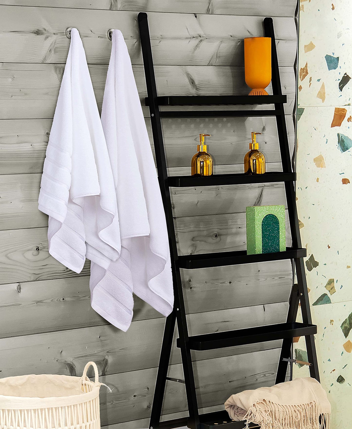 Utopia Towels 8-Piece Luxury Towel Set, 2 Bath Towels, 2 Hand Towels, and 4 Wash Cloths,97% Ring Spun Cotton Highly Absorbent Viscose Stripe Towels Ideal for Everyday use (White)