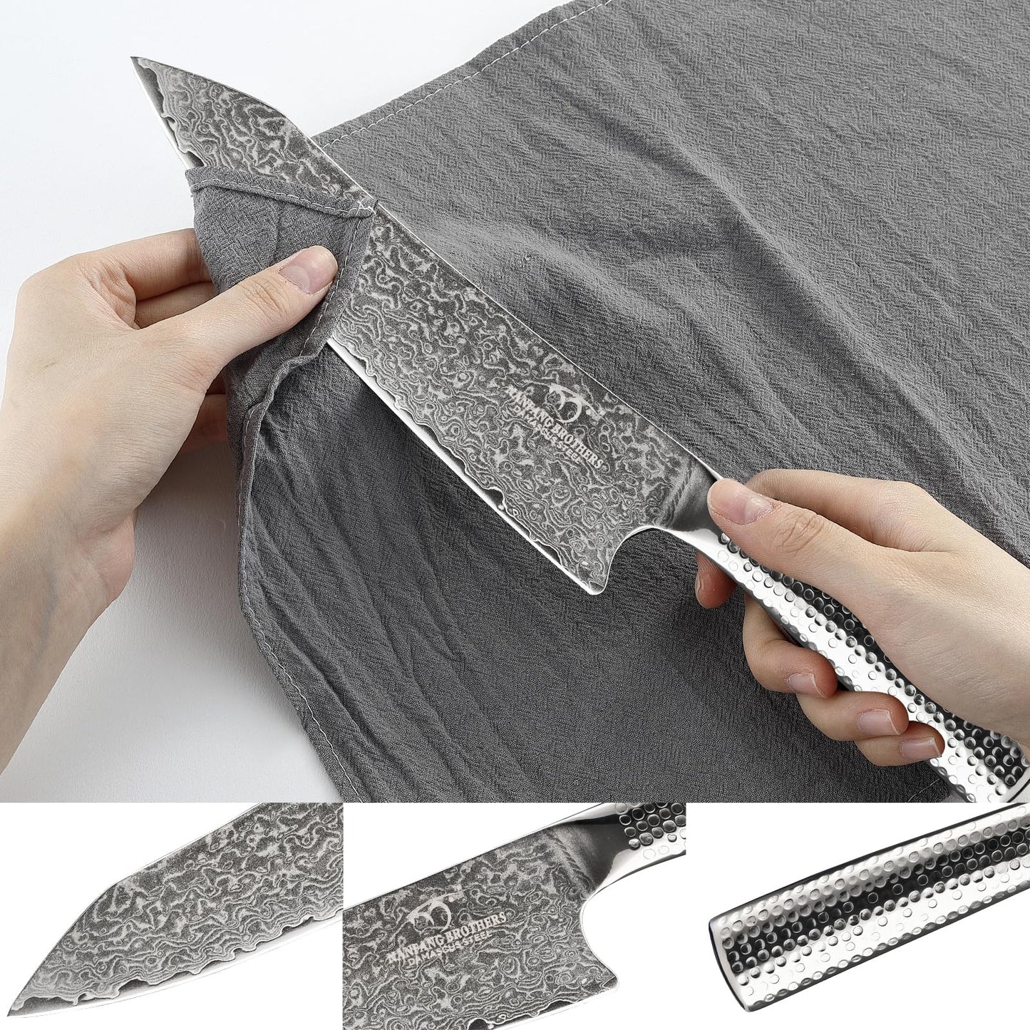NANFANG BROTHERS Damascus Kitchen Knife Set (Grey-4Pcs)