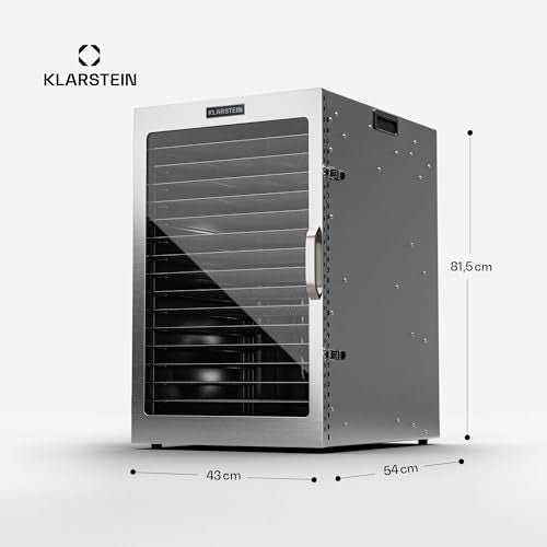 Klarstein dehydrator, dehydrator for Vegetables, Fruit, Meat, 1500 W Stainless Steel dehydrator, Drying Machine with 16 Metal grids, dehydrator h 24 H Timer & Touch Display,Food dehydrator
