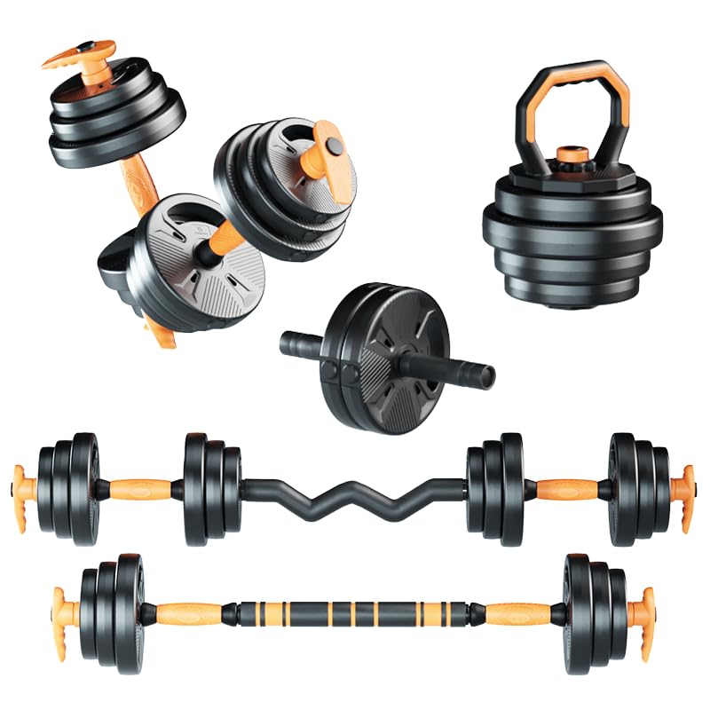 Strongway® Adjustable 6 in 1 Dumbbell Straight and Curl Barbell Kettlebell Push Up Set - 20KG 30KG 40KG SETS - Weight Lifting for Home Gym Fitness (20KG SET)