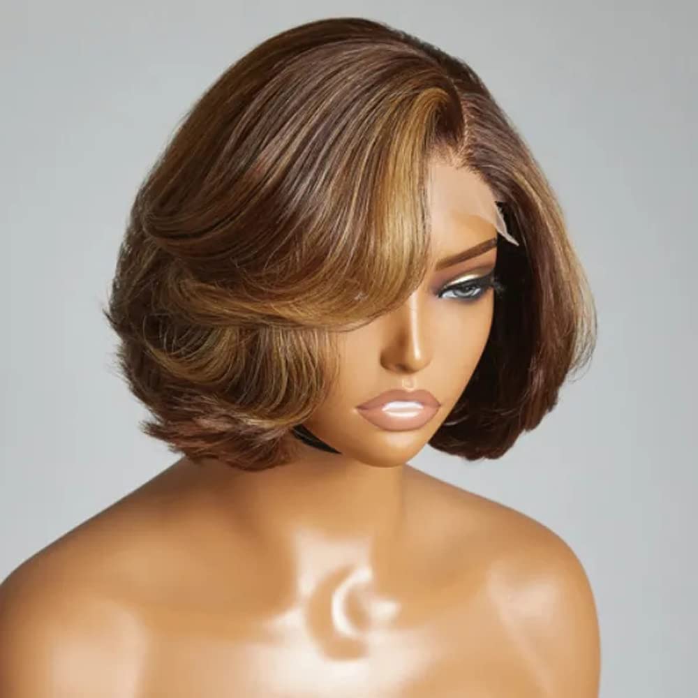 Body Wave Short Bob Human Hair Wig 13x6 HD Transparent Lace Front Human Hair Wig Brazilian Hair Natural Color 150% Density Short Wigs Ocean Wave Pre Plucked With Baby Hair For Women 8Inch