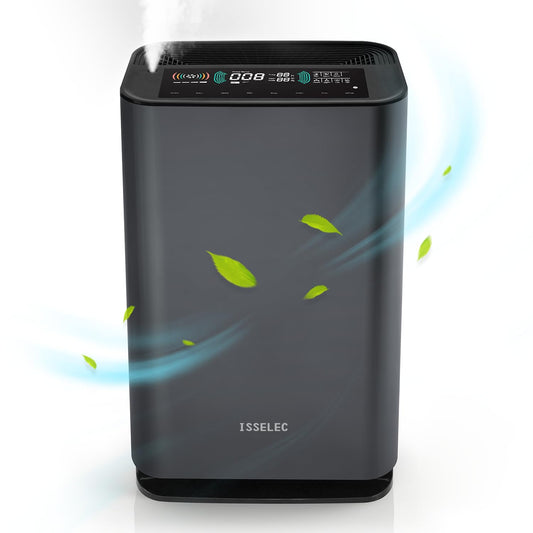 ISSELEC Air Purifier and Humidifier 2 in 1 for home, up to 1072 ft², H13 HEPA Filter Remove Pet Hair, Smoke, Dust, Pollen for Bedroom, Offices, Kitchens, Air Quality Sensor, Negative Ion Generator