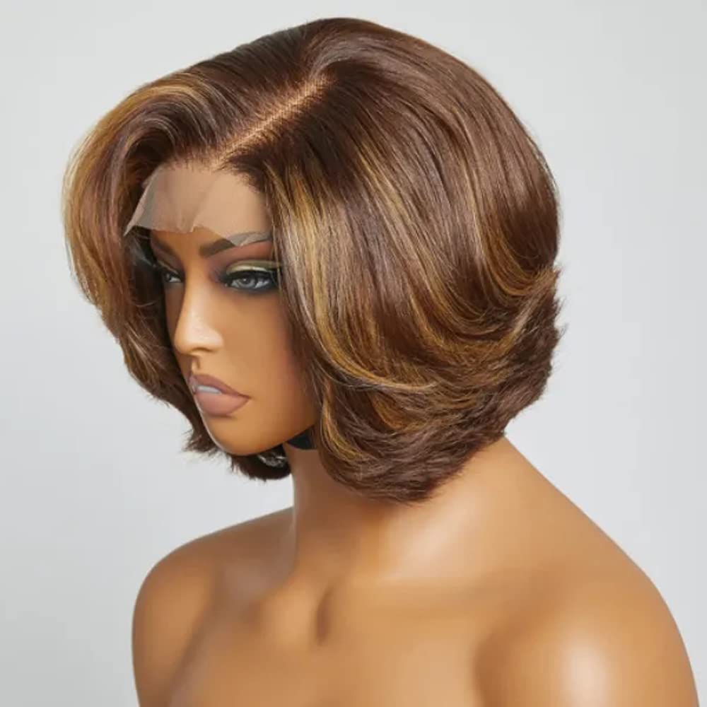 Body Wave Short Bob Human Hair Wig 13x6 HD Transparent Lace Front Human Hair Wig Brazilian Hair Natural Color 150% Density Short Wigs Ocean Wave Pre Plucked With Baby Hair For Women 8Inch