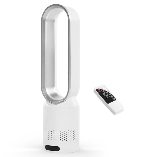 Eznaobo Tower Fans with Air Purifier, 2 in1Bladeless Fan with Remote Control, 8 Speeds, 90° Oscillation, Timer, Standing Tower Fan, Super Quiet Air Cooler for Home and Office (Silver)