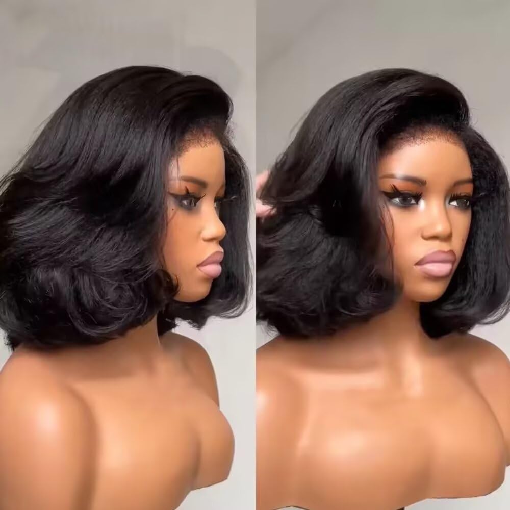 Body Wave Short Bob Human Hair Wig 13x6 HD Transparent Lace Front Human Hair Wig Brazilian Hair Natural Color 150% Density Short Wigs Ocean Wave Pre Plucked With Baby Hair For Women 8Inch