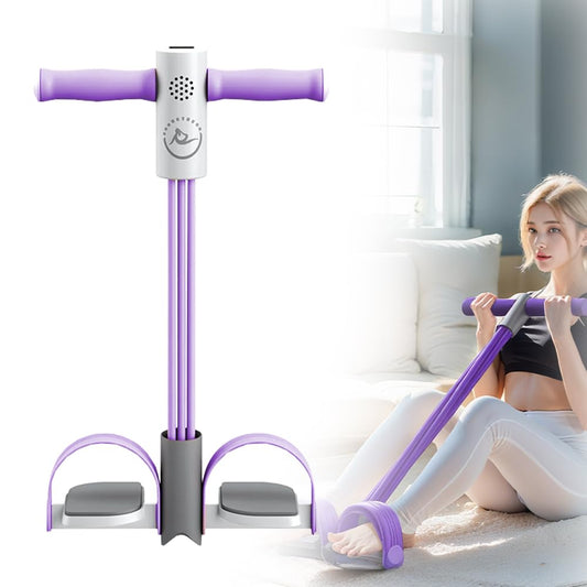 Abdominal Trainer, Sit-Up Training Equipment, Multifunctional Pedal Puller Resistance Rope, 6 Tubes, Elastic Pull Rope, Leg Exerciser for Fitness, Training, Yoga (Purple)