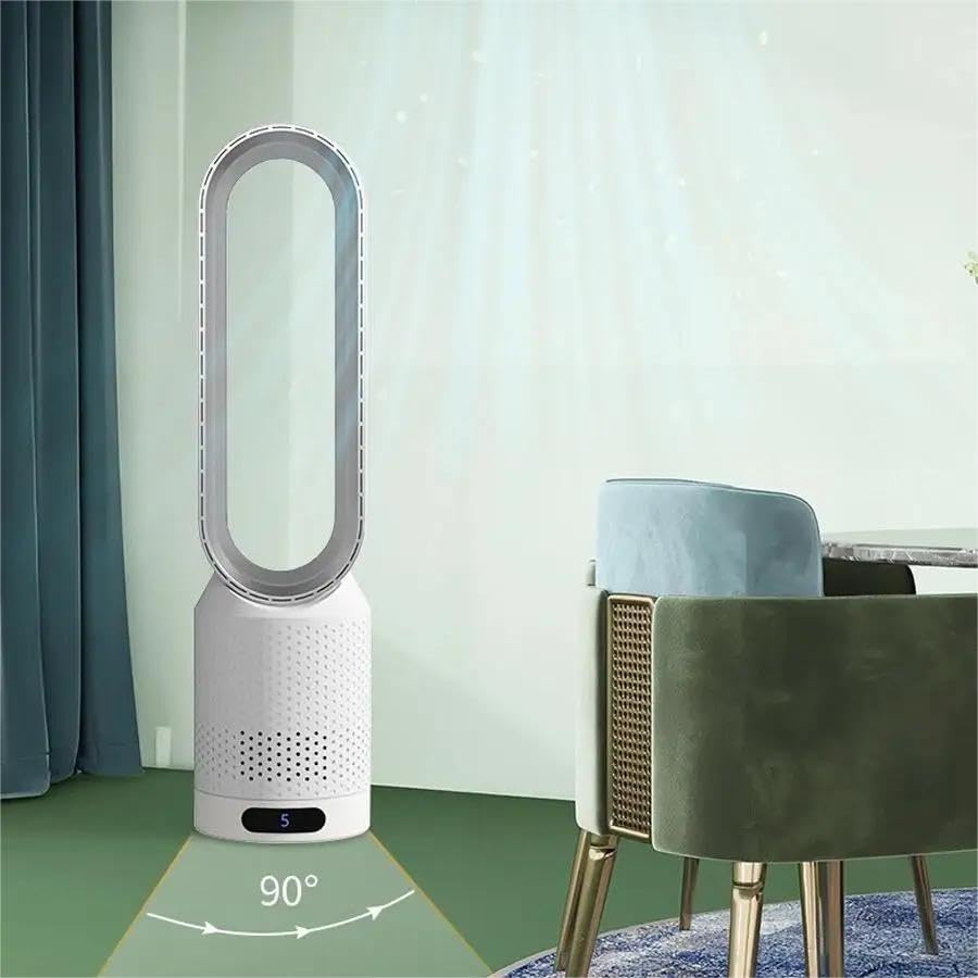 Eznaobo Tower Fans with Air Purifier, 2 in1Bladeless Fan with Remote Control, 8 Speeds, 90° Oscillation, Timer, Standing Tower Fan, Super Quiet Air Cooler for Home and Office (Silver)