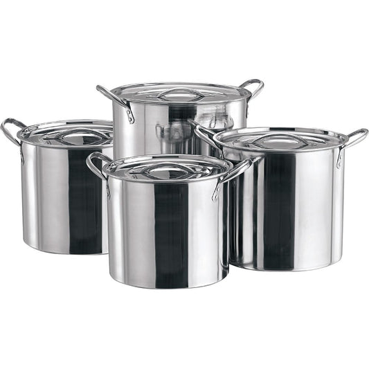 4pc Large Stainless Steel Catering Deep Stock Pots - Soup Boiling Pot | Easy to Clean | Handles for Easy Transporting | Suitable for Kitchen, Catering & Restaraunts | Durable & Long Lasting