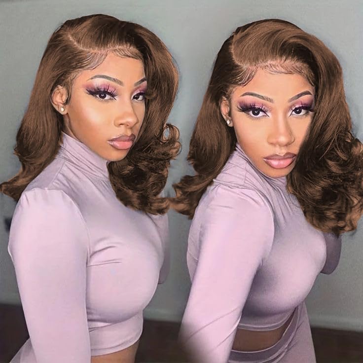 Douyin Bob Wig Human Hair 13x4 Frontal Lace Wig 14 Inch Body Wave 180% Density HD Lace Front Wigs Human Hair Pre Plucked Bob Wigs for Women Human Hair Wigs (14 inch, Natural Black)