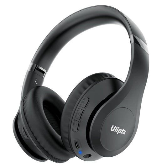 Uliptz Wireless Headphones Over Ear, 65 Hrs Playtime Bluetooth Headphones, 6 EQ Modes Foldable Lightweight Headphones Wireless, Foldable Bluetooth 5.3 for Travel/Office/PC (Black)