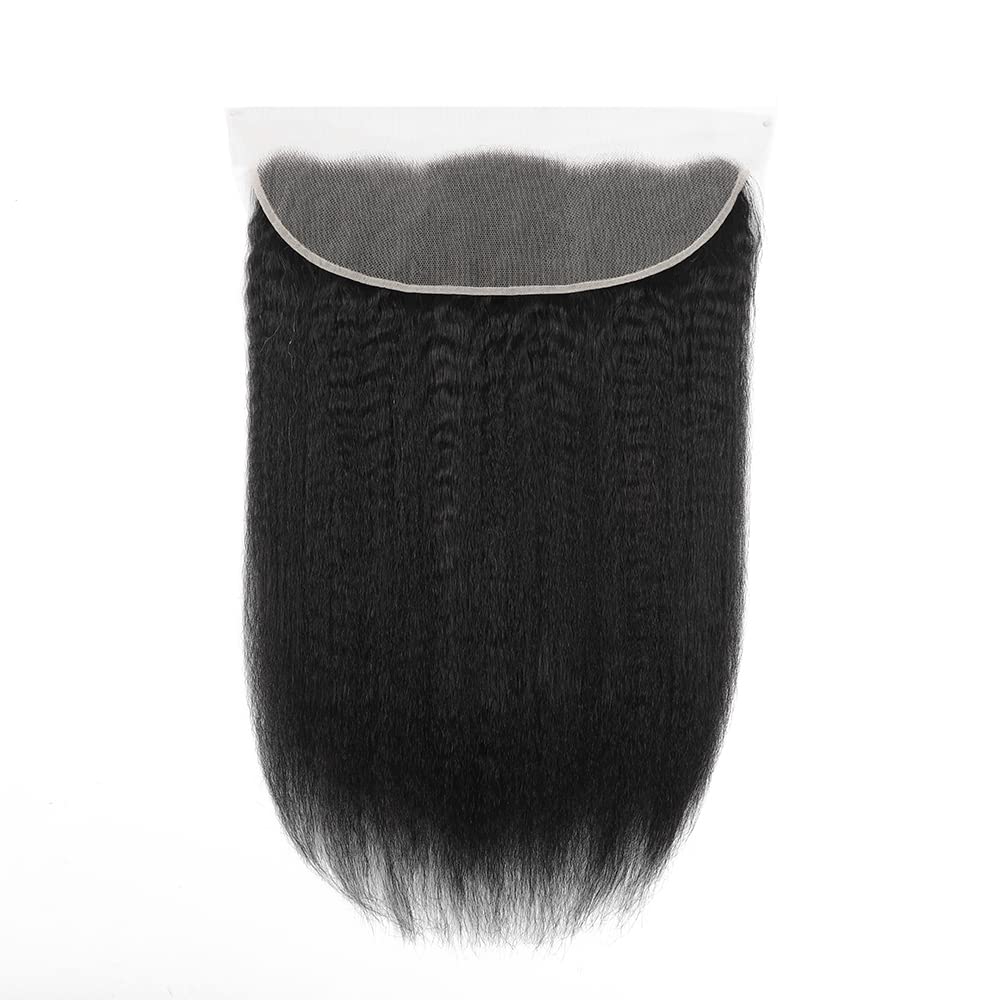 kinky Straight Frontal Closure 13x4 Ear To Ear HD Lace Frontal Closure 16 Inch 12A Brazilian kinky Straight Frontal Human Hair Transparent Frontal Closure 150% Density Natural Hairline Pre Plucked