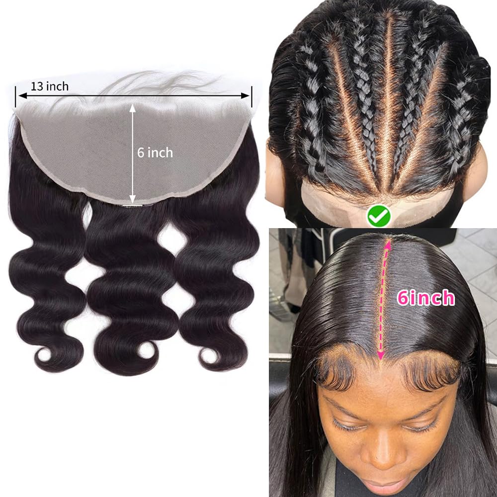 13 x 4 Lace Frontal Closure Body Wave Frontal 13 x 4 HD Transparent Lace Frontals With Bangs Baby Hair 100% Remy Human Hair 150% Density Natural Color (Natural Color, 10 Inch)