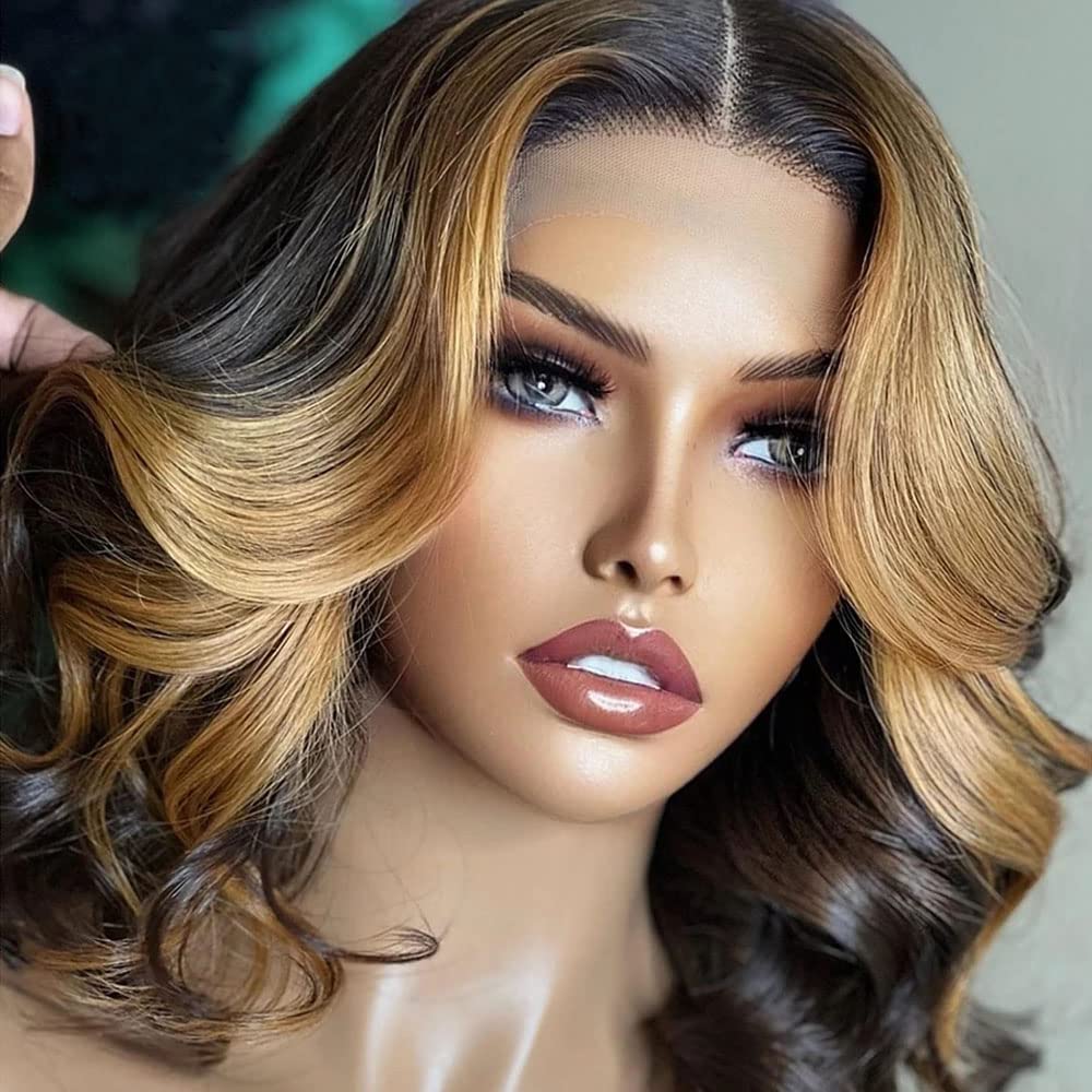Body Wave Short Bob Human Hair Wig 13x6 HD Transparent Lace Front Human Hair Wig Brazilian Hair Natural Color 150% Density Short Wigs Ocean Wave Pre Plucked With Baby Hair For Women 8Inch