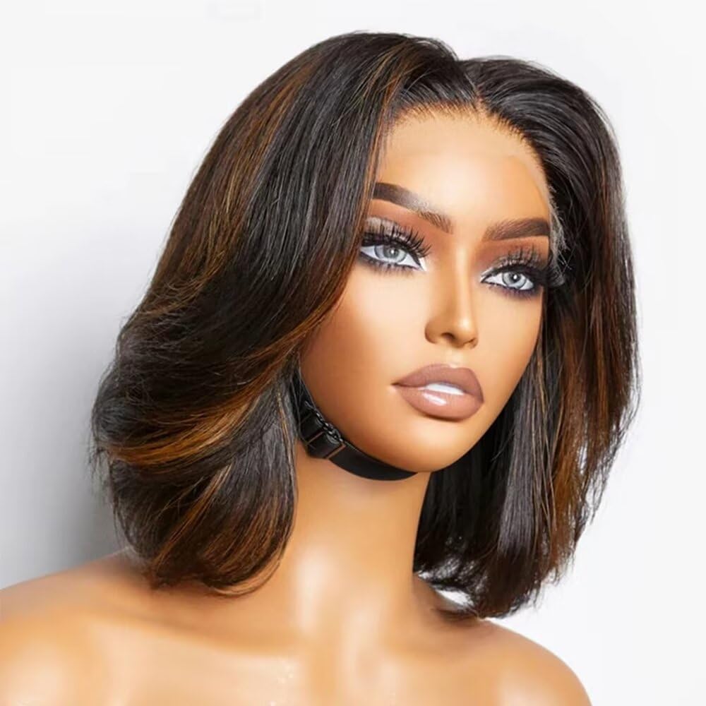 Body Wave Short Bob Human Hair Wig 13x6 HD Transparent Lace Front Human Hair Wig Brazilian Hair Natural Color 150% Density Short Wigs Ocean Wave Pre Plucked With Baby Hair For Women 8Inch