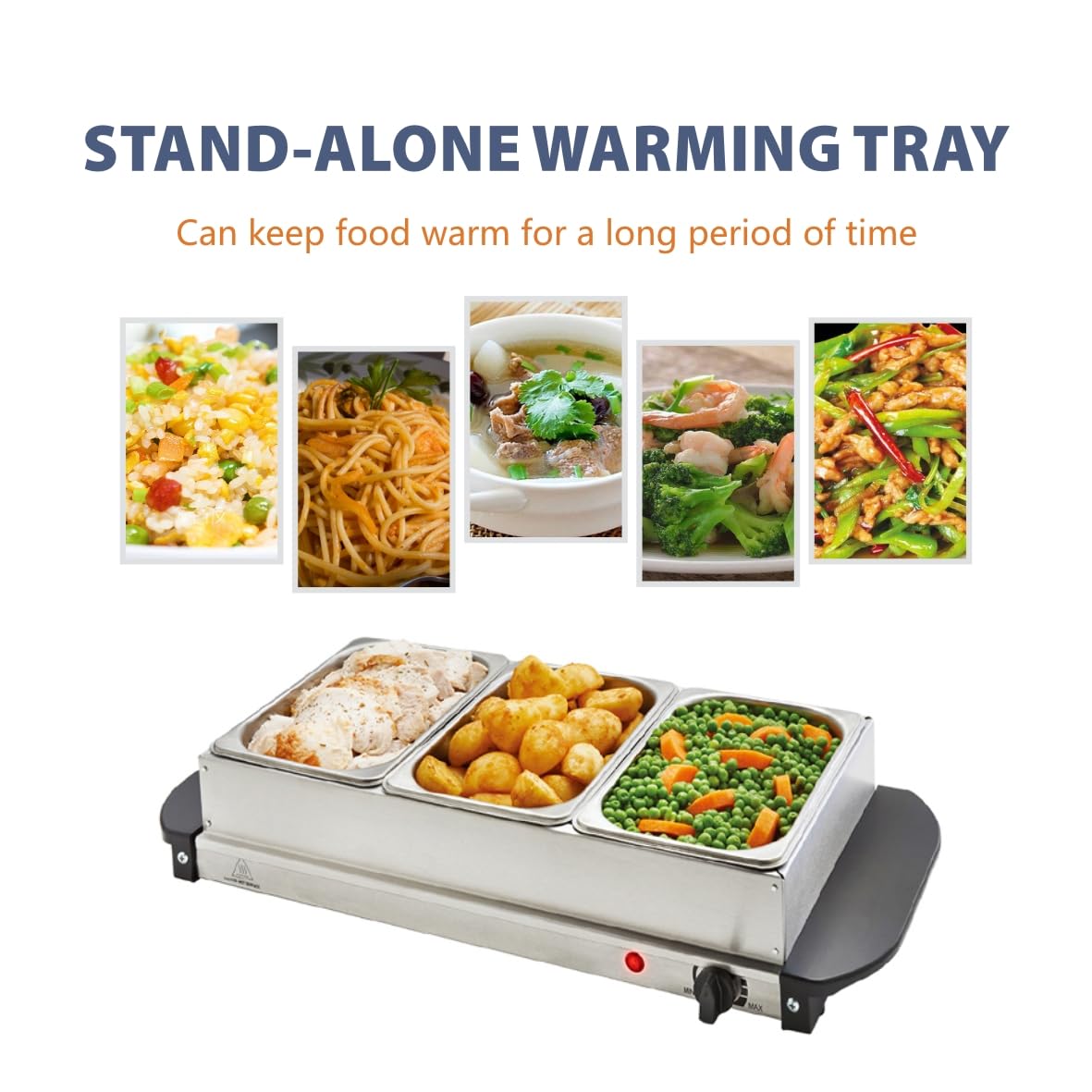 Vintage Gourmet® 3 Tray Food Warmer, All in One Buffet Server with Warming Plate Function,Turkey & Vegetables, Keeps Food Warm 200W, Temperature Control, Cool-Touch Handles Easy Portability 3 x 1.5L