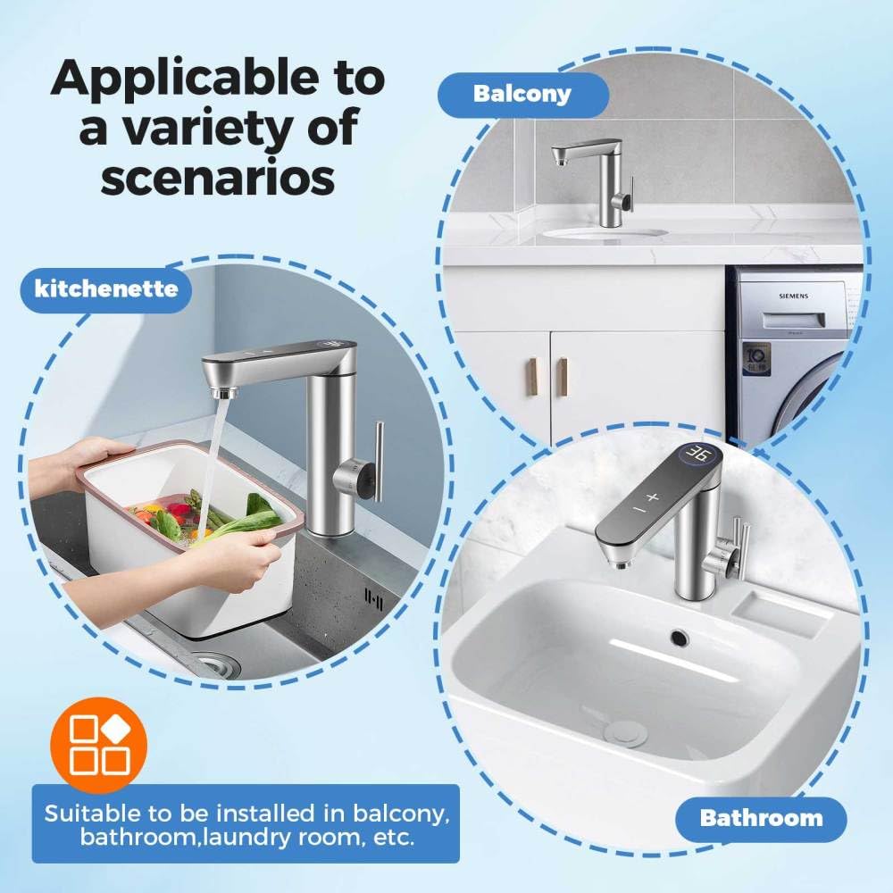 Instant Hot Water Tap, 220V 3000W Tankless Electric Tap for Bathroom/Kitchen, Cold and Hot Water Faucet with Digital Display, Adjustable Temperature 30-55°C