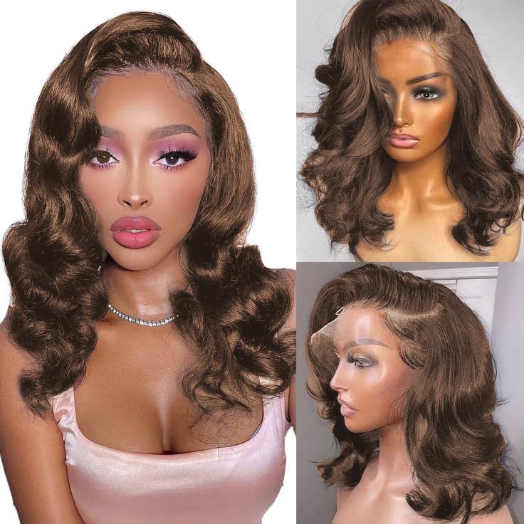 Douyin Bob Wig Human Hair 13x4 Frontal Lace Wig 14 Inch Body Wave 180% Density HD Lace Front Wigs Human Hair Pre Plucked Bob Wigs for Women Human Hair Wigs (14 inch, Natural Black)