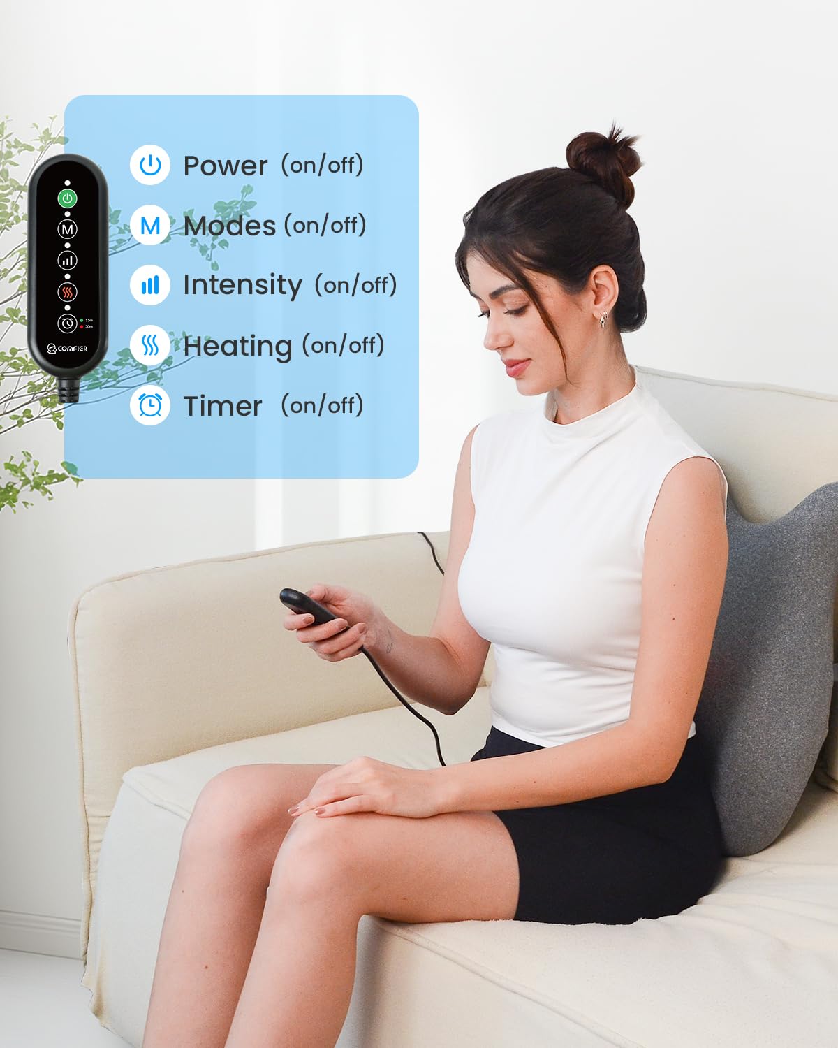 COMFIER Back Massager with Heat, Memory Foam Back Support Cushion with Shiatsu Massage, Ergonomic Lumbar Support with Graphene Heat, Neck Massager Gifts for Women, Mens Gifts
