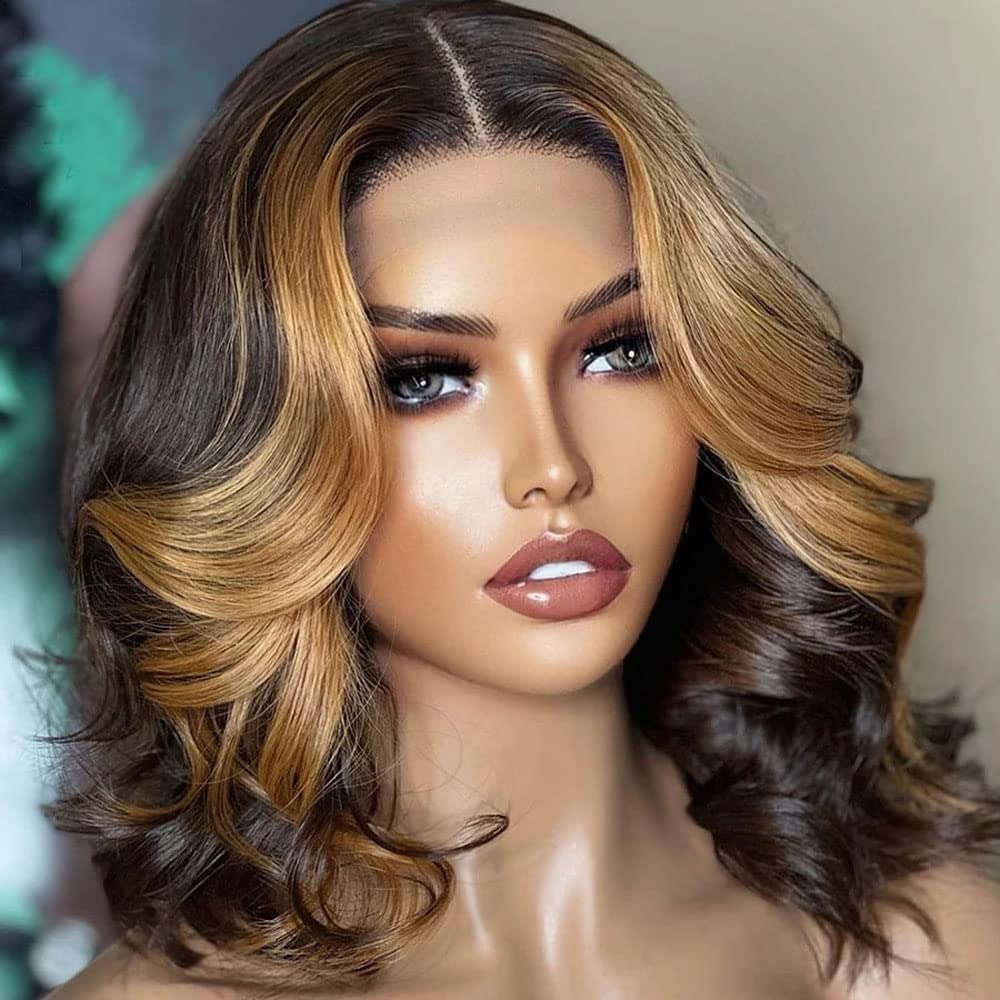 Body Wave Short Bob Human Hair Wig 13x6 HD Transparent Lace Front Human Hair Wig Brazilian Hair Natural Color 150% Density Short Wigs Ocean Wave Pre Plucked With Baby Hair For Women 8Inch