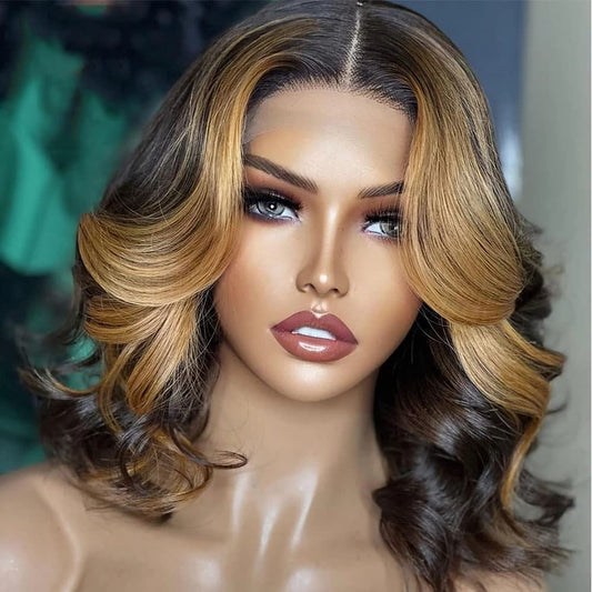 Body Wave Short Bob Human Hair Wig 13x6 HD Transparent Lace Front Human Hair Wig Brazilian Hair Natural Color 150% Density Short Wigs Ocean Wave Pre Plucked With Baby Hair For Women 8Inch