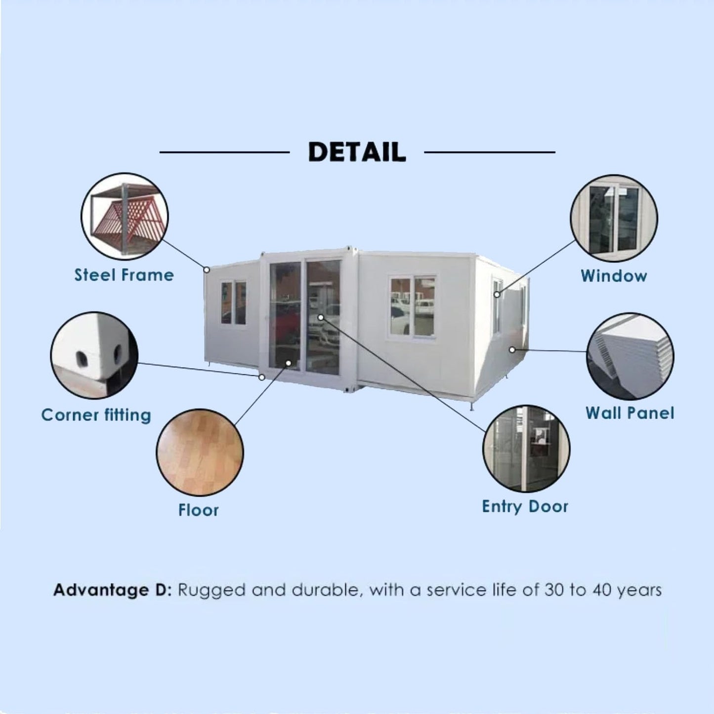 2 Story Prefab Tiny Home for Sale, Container Modular House Fully Equipped with 1 Bathroom 1 Kitchen 2 Bedroom (2 Story)