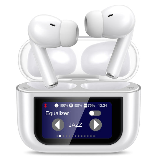2025 Wireless Earbuds with Touch Screen, IPX7 Waterproof Wireless Earphones, ANC+ENC Noise Cancelling Earbuds, In Ear Buds with Touchsceen, HIFI Stereo, Gym Sleep Sport Bud, Gifts, White