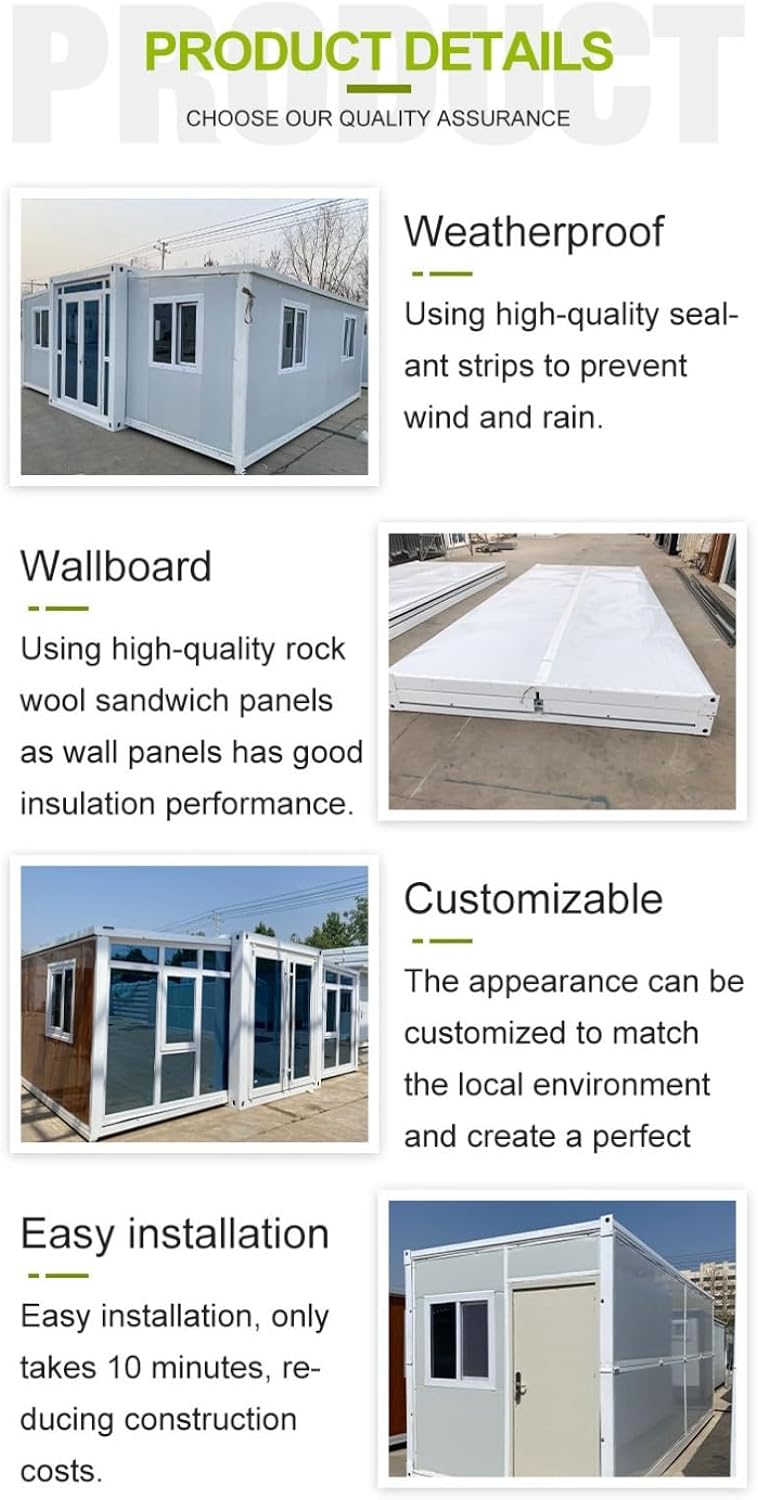 Container Tiny Home, Luxury Modern Prefab Insulated Home, Mobile Expandable Tiny House for Living with Customizable Design, Waterproof, Two & Three Room Options, Available in 20ft, 40ft Sizes