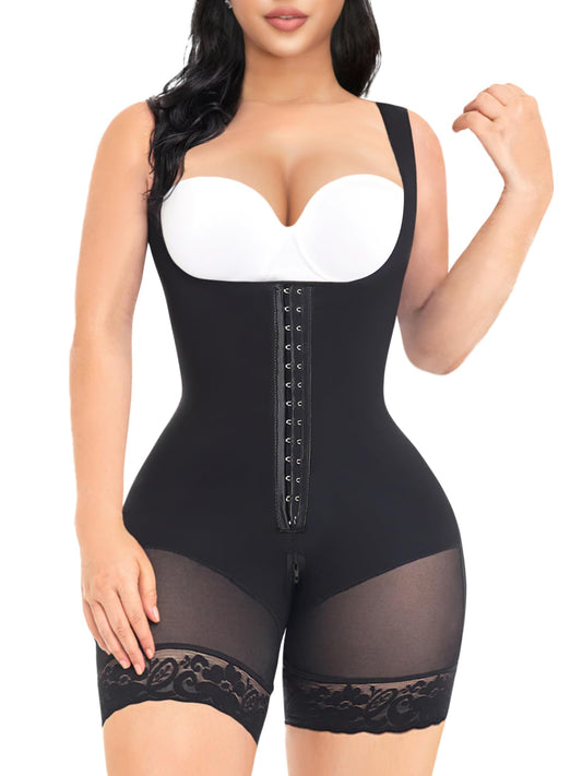 YIANNA Shapewear for Women Tummy Control Full Body Shaper Fajas Colombianas Bodysuit Butt Lifter Post Surgery Zipper Crotch, UK-YA7289-Black-2XL
