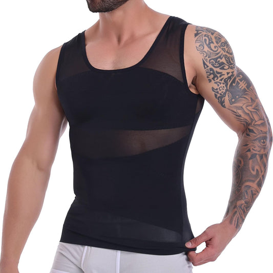 MISS MOLY Men's Compression Shirt Slimming Vest Elastic Body Shaper Undershirts Tummy Control Waist Trainer Muscle Tank Top for Men(Black,XL)