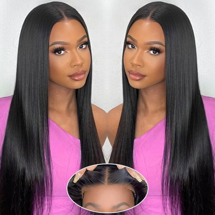 Wear and Go Glueless Wigs Human Hair Pre Plucked Pre Cut 5x5 HD Lace Closure Wigs Human Hair Straight with Baby Hair Straight Human Hair Wig for Beginners Natural Black 200% Density 30 Inch