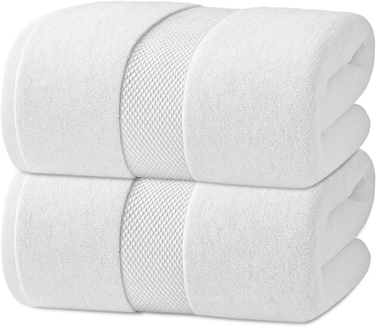 Infinitee Xclusives Premium Bath Sheets Set of 2 Extra Large Bath Towels (90x180cm), 100% Cotton Super Absorbent, Quick-Dry Bath Sheet for Hotel & Spa |Brilliant White|